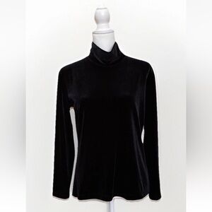Chico's 1 Sz M Velvet Mock Neck Long Sleeve Stretch Top Black Classic Whimsgoth